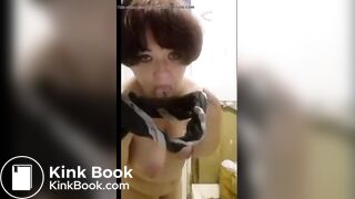 A lady licks fresh poo from her undies