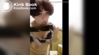 A lady licks fresh poo from her undies