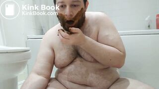 fat gay guy chewing and smearing shit