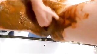 rubbing shit on her body fisting