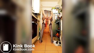 crossdressed with red wig and laces