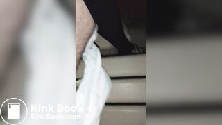 Hairy femboy opens messy diaper and begins to mast