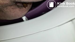 guy shit and piss solid turds in toilet with small cock
