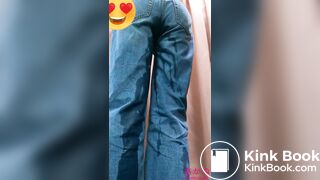Big school girl peeing in jeans