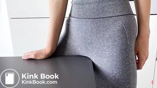 Girl humping table until leggings full of squirts