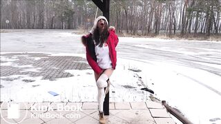 Horny girl by the road with an extreme orgasm