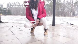 Horny girl by the road with an extreme orgasm