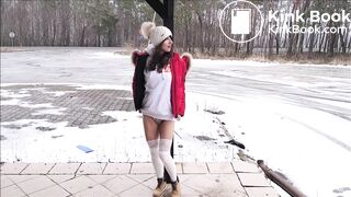 Horny girl by the road with an extreme orgasm