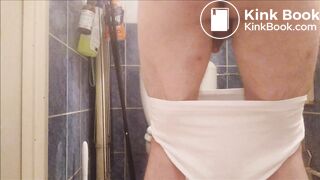 Guy drops a huge load in underwear and sits on it