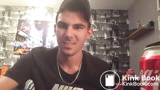 Guy pooping in his cap