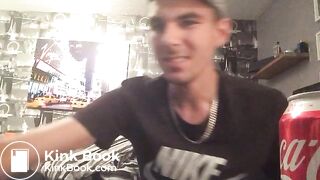 Guy pooping in his cap