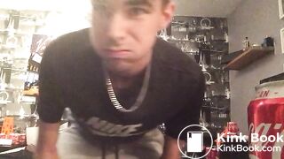 Guy pooping in his cap