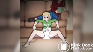 Girl messing diaper watching tv