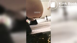 Girl pooping in public toilet - video 14