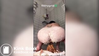 asian girl pushes out massive shit onto a cake
