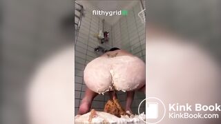 asian girl pushes out massive shit onto a cake