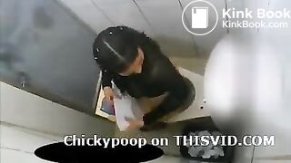 Sexy teenage girl pooping in public toilet