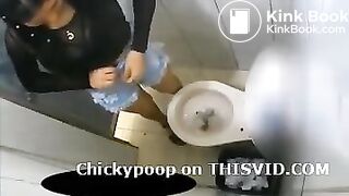 Sexy teenage girl pooping in public toilet
