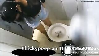 Sexy teenage girl pooping in public toilet