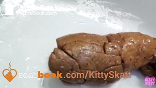 Stinky turd into toilet