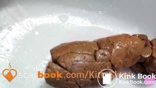 Stinky turd into toilet