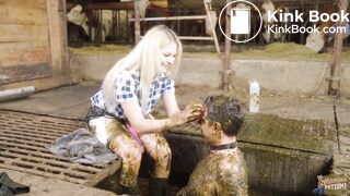 Mistress Marlena Dominating Her Slave in cowshit