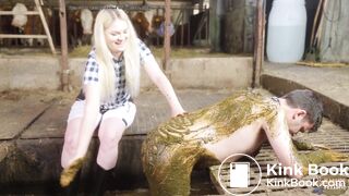 Mistress Marlena Dominating Her Slave in cowshit