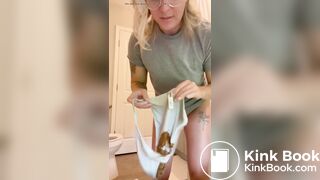 This mom poops her panties in her bathroom