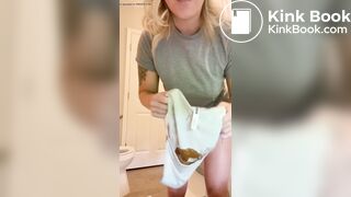 This mom poops her panties in her bathroom