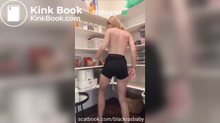 Panty poop while cleaning