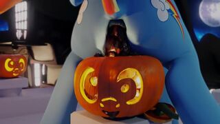 Rainbow Dash shitting in a pumpkin