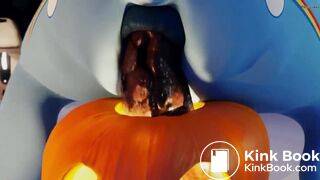 Rainbow Dash shitting in a pumpkin