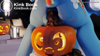 Rainbow Dash shitting in a pumpkin