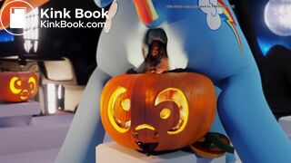 Rainbow Dash shitting in a pumpkin