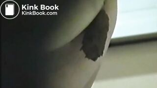 Moaning lady spreads her ass to take a huge sticky poop