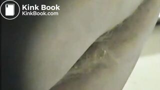 Moaning lady spreads her ass to take a huge sticky poop