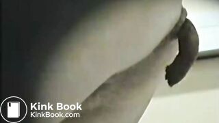 Moaning lady spreads her ass to take a huge sticky poop