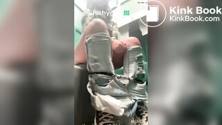 Sexy chick pooping in porta potty
