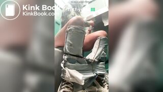 Sexy chick pooping in porta potty