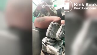 Sexy chick pooping in porta potty