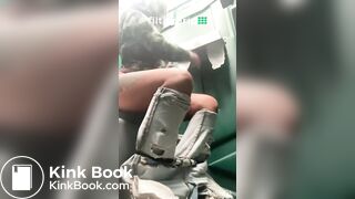 Sexy chick pooping in porta potty