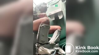 Sexy chick pooping in porta potty
