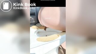 A plump buttock defecating on the toilet.