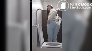 girl poops in the toilet and on the toilet seat
