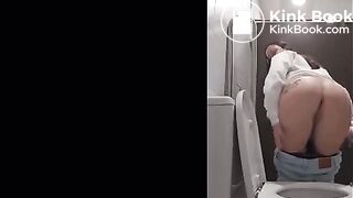 girl poops in the toilet and on the toilet seat