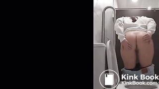 girl poops in the toilet and on the toilet seat