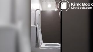 girl poops in the toilet and on the toilet seat