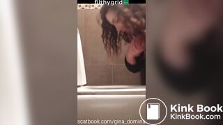 Dirty woman pooping on toilet