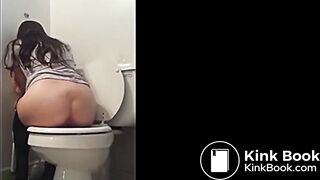 Constipated pushing hard pepples on the toilet