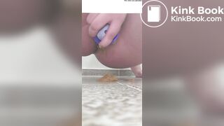 Chubby 19 year old girl shitting on dildo